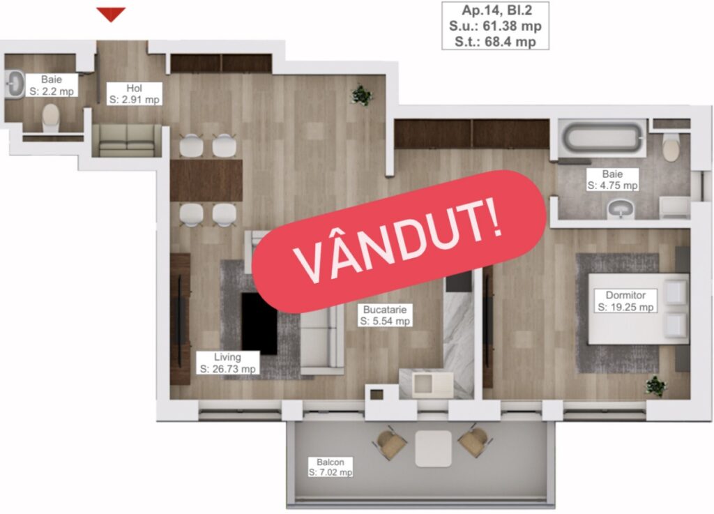 Apartament 2 camere de vanzare