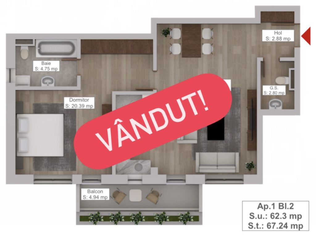 Apartament 2 camere de vanzare