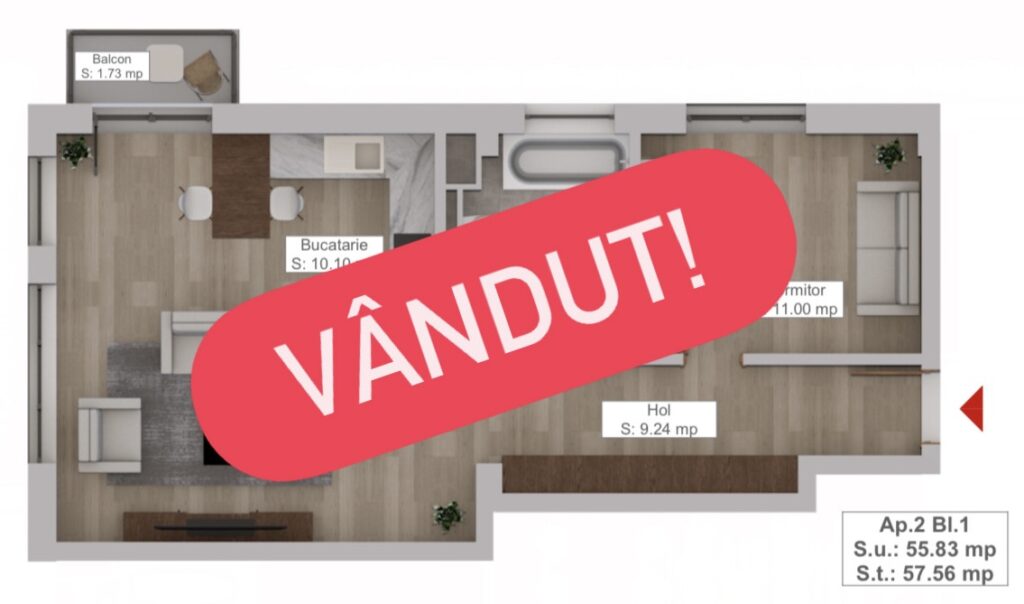 Apartament 2 camere de vanzare